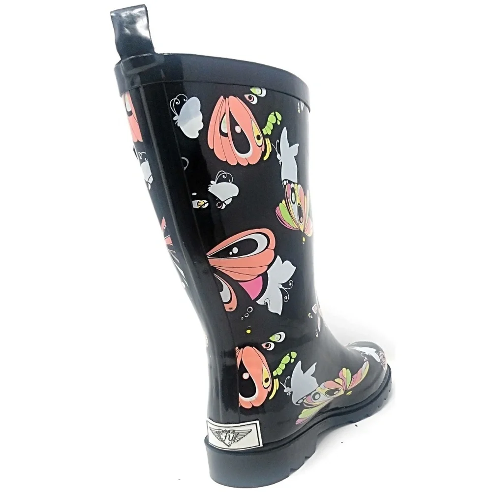 LAST PAIR! Cute Rubber Mid Calf Rain Boots, RB-3170 Butterfly
